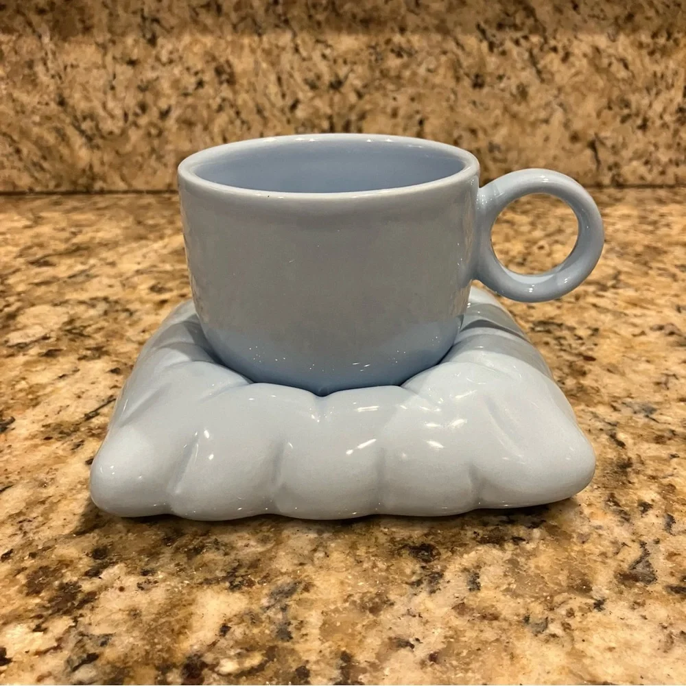 Blue Ceramic Pillow Saucer & Tea‎ Coffee Cup Mug